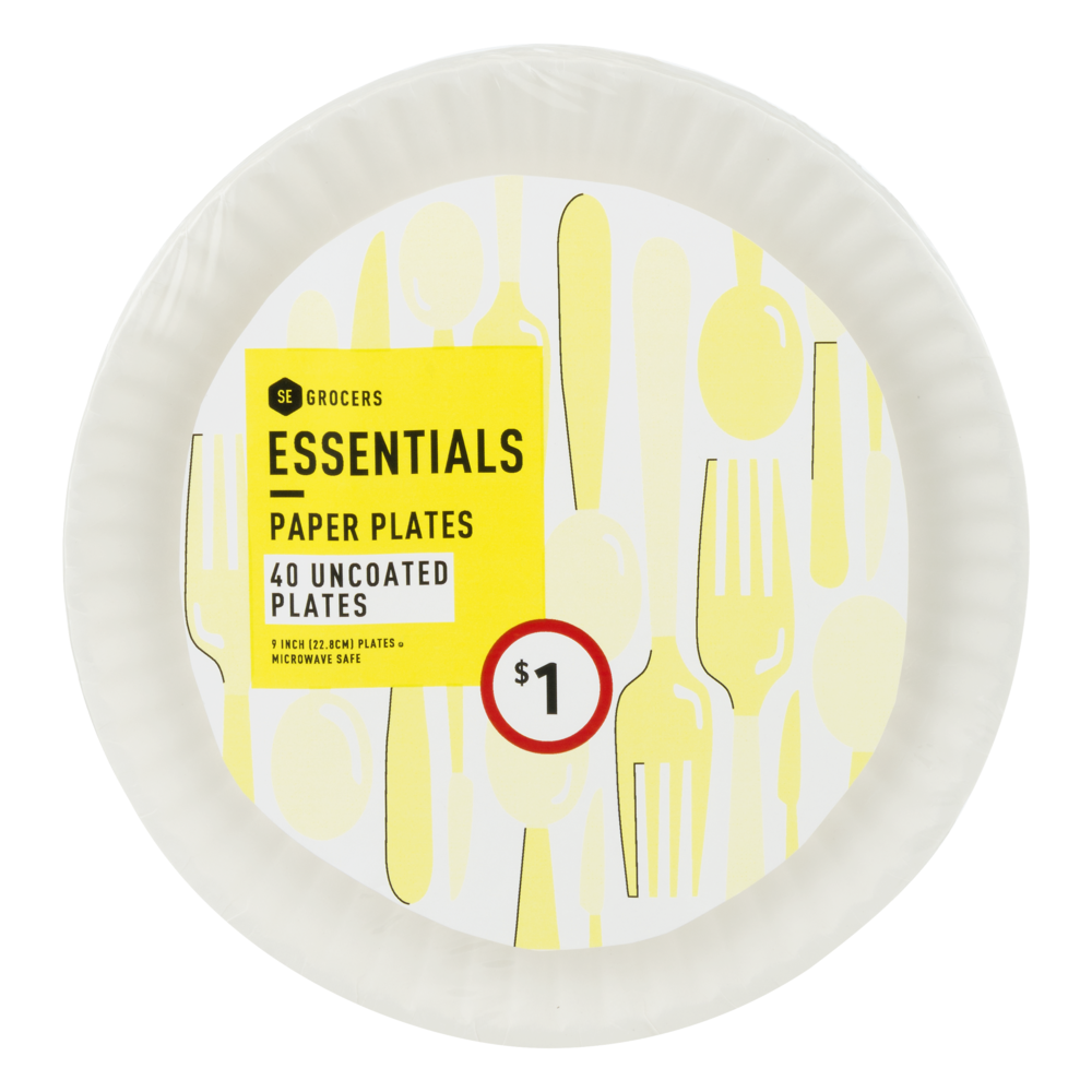 slide 1 of 1, Essentials Paper Plates Uncoated, 40 ct