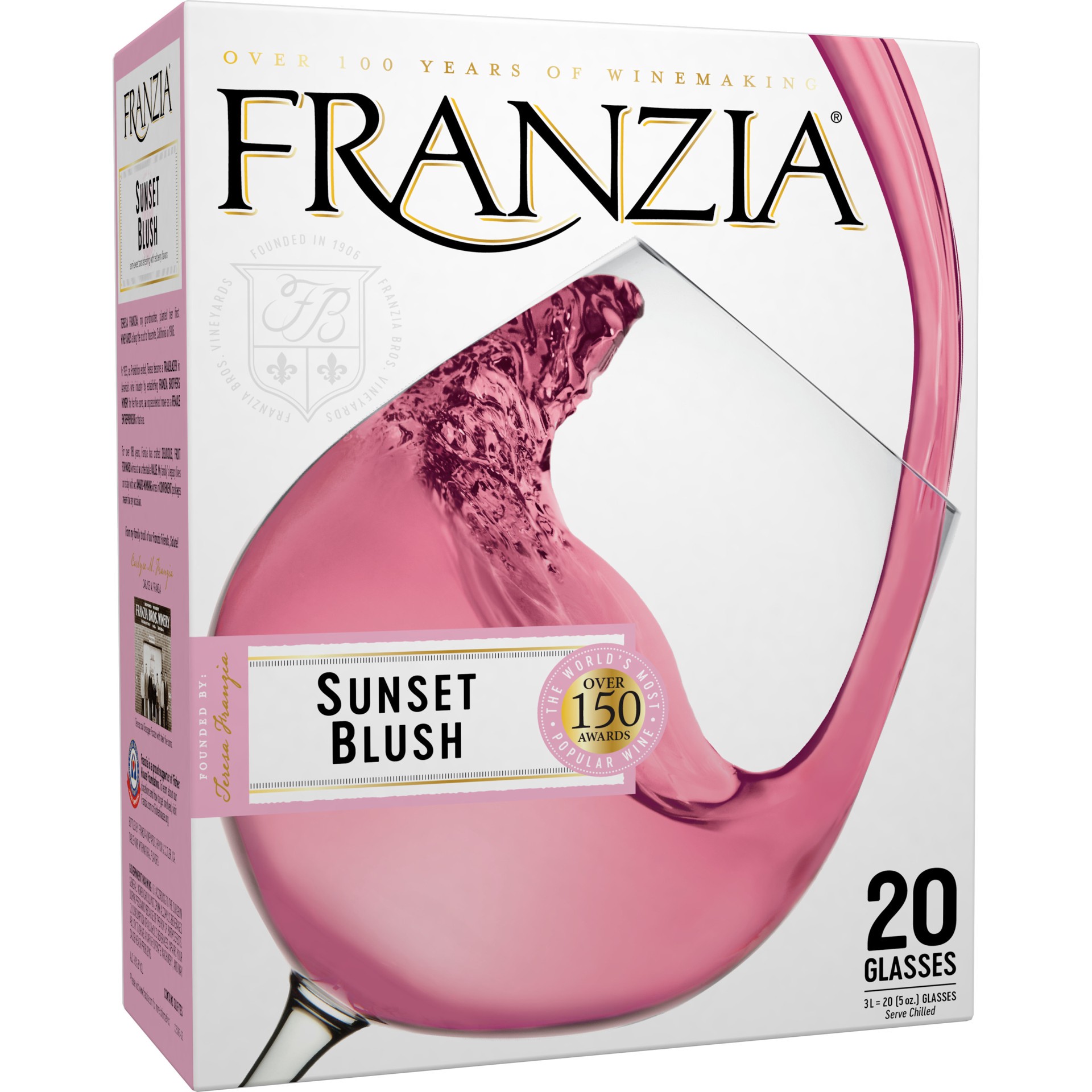 slide 1 of 10, Franzia Sunset Blush, Pink Wine, American, 1 ct, 3L Box, 3 liter