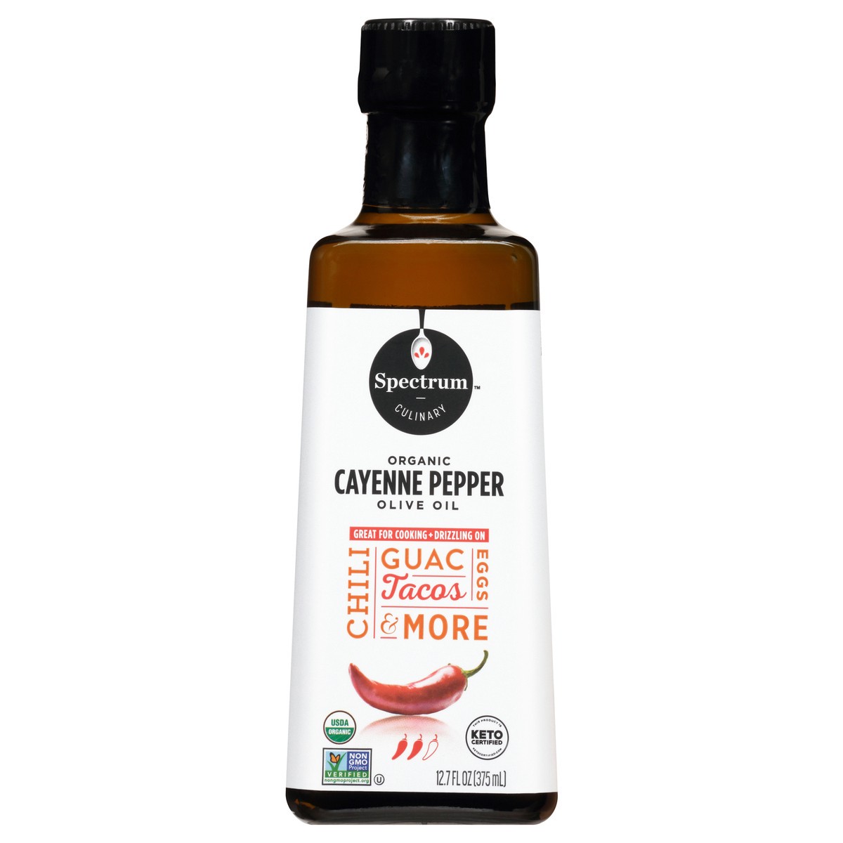 slide 1 of 11, Spectrum Culinary Organic Cayenne Pepper Olive Oil 12.7 fl. oz. Bottle, 12.7 fl oz