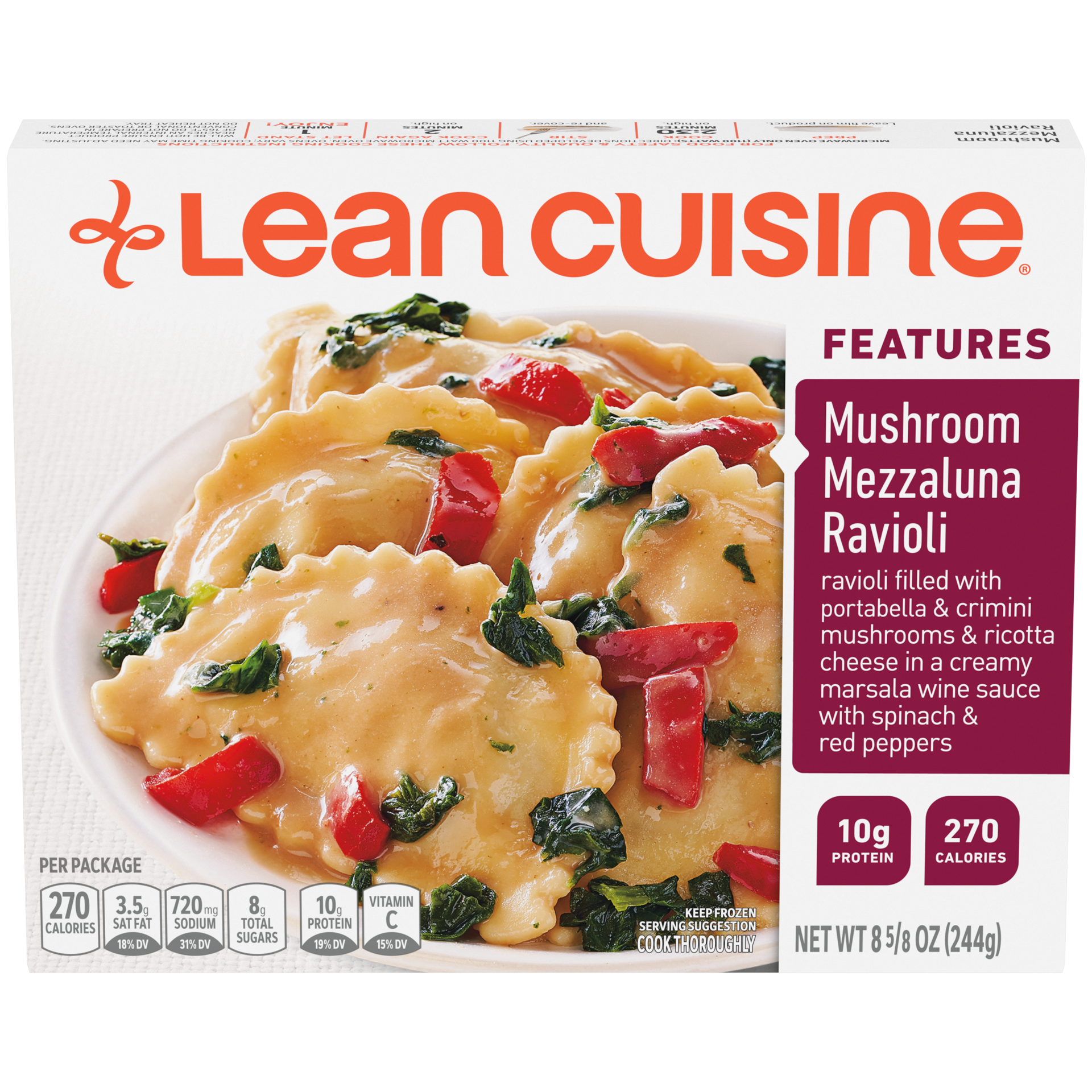 slide 1 of 3, Lean Cuisine Features Mushroom Mezzaluna Ravioli Frozen Meal, 8.62 oz