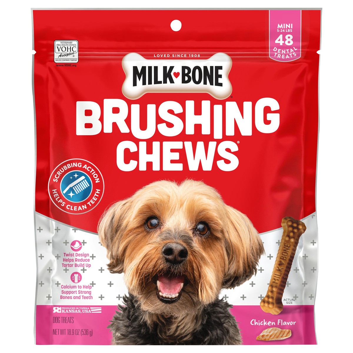 slide 1 of 13, Milk-Bone Brushing Chews Daily Dental Dog Treats, Mini, 18.9 Oz. Bag, 48 Bones Per Bag, 48 ct