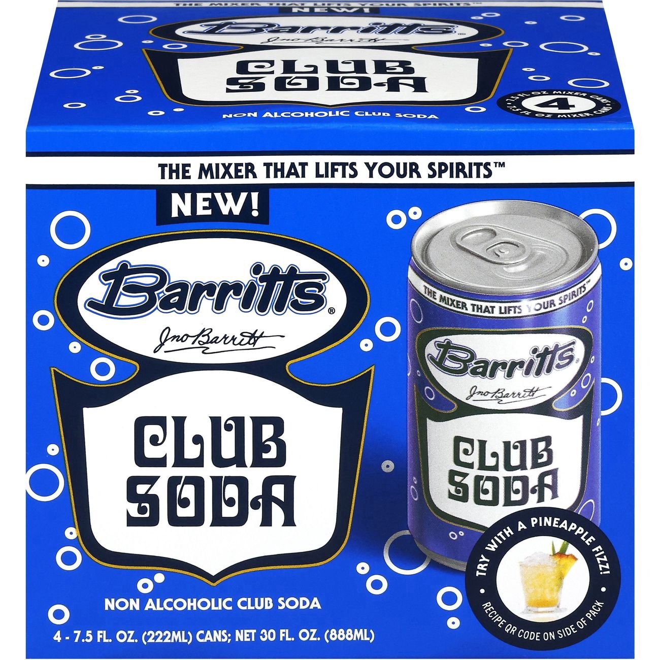 slide 1 of 1, Barritt's Non Alcoholic Club Soda 4 - 7.5 fl oz Cans, 7.5 oz