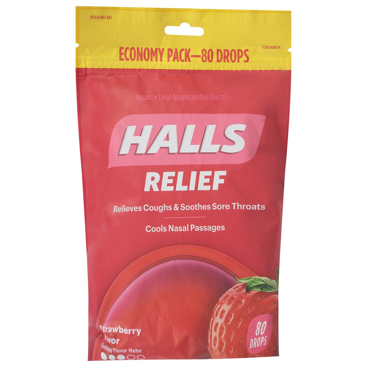 slide 3 of 9, HALLS Relief Strawberry Cough Drops, Economy Pack, 80 Drops, 8.75 oz