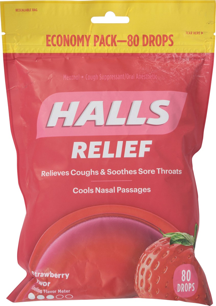 slide 7 of 9, HALLS Relief Strawberry Cough Drops, Economy Pack, 80 Drops, 8.75 oz