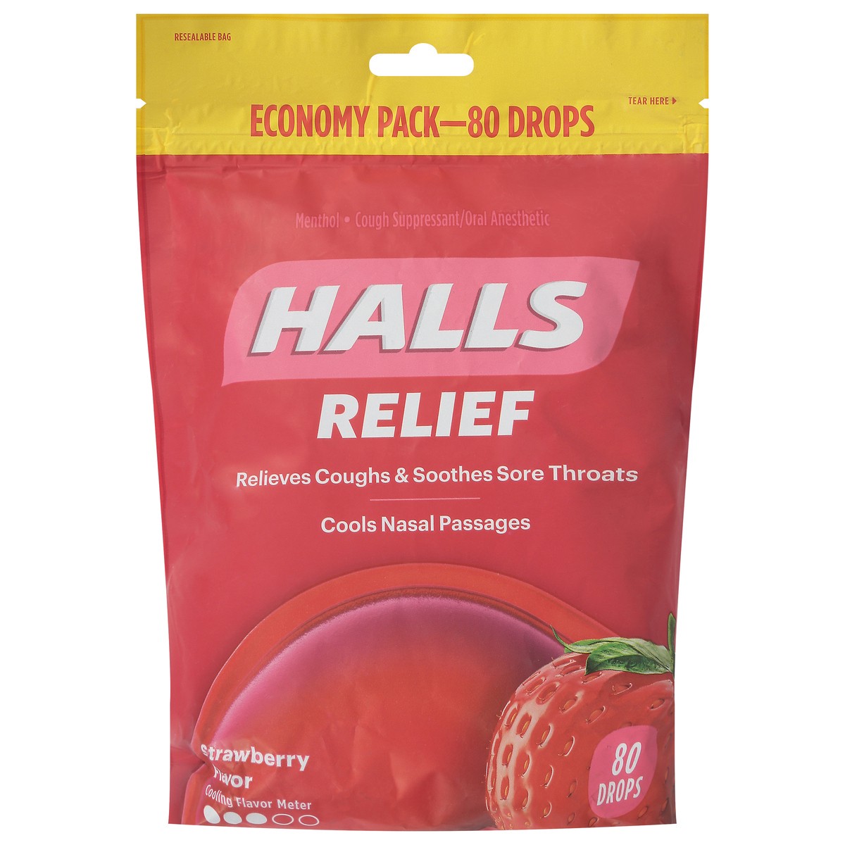 slide 1 of 9, HALLS Relief Strawberry Cough Drops, Economy Pack, 80 Drops, 8.75 oz
