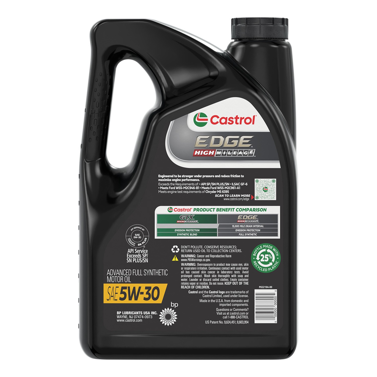 slide 5 of 10, Castrol Edge High Mileage Sae 5W-30 Advanced Synthetic Motor Oil, 5 qt