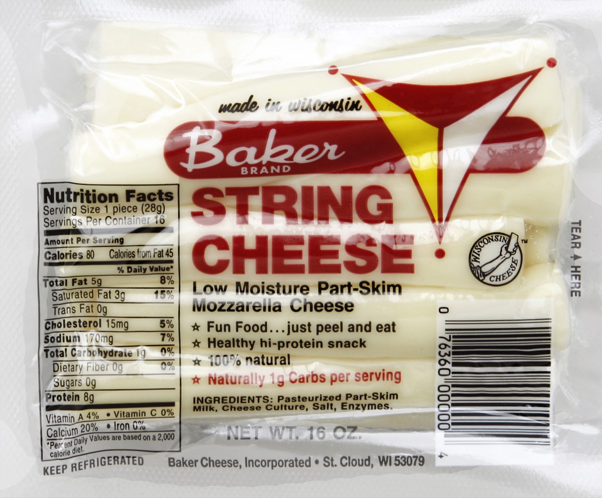 slide 1 of 5, Baker Cheese String Cheese 16 oz, 16 oz