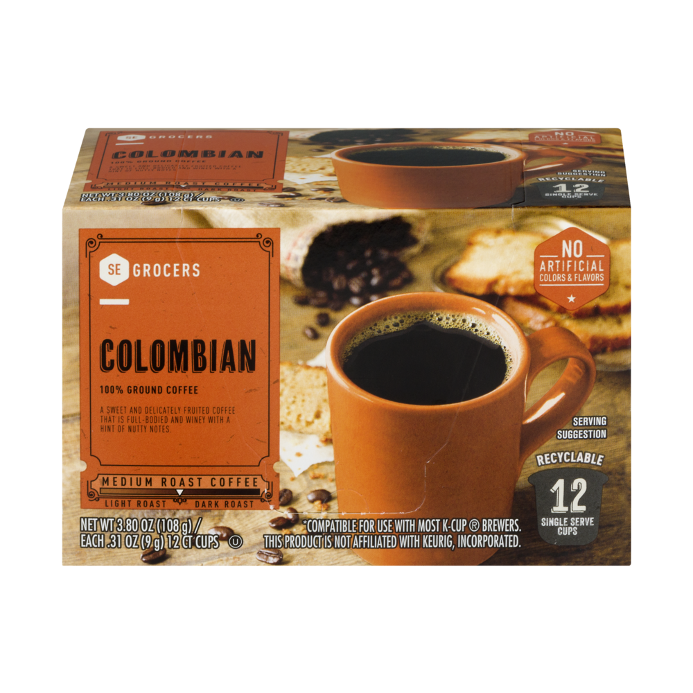 slide 1 of 1, SE Grocers 100% Ground Coffee Single Serve Cups Colombian - 12 ct, 12 ct