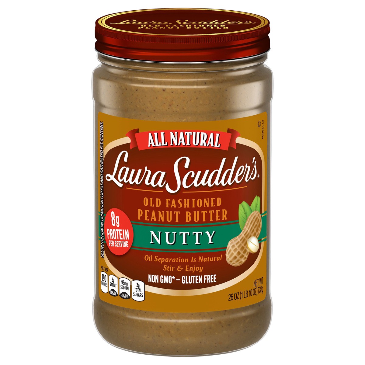 slide 1 of 4, Laura Scudder's All Natural Nutty Peanut Butter, 26 Oz. Jar, 26 oz
