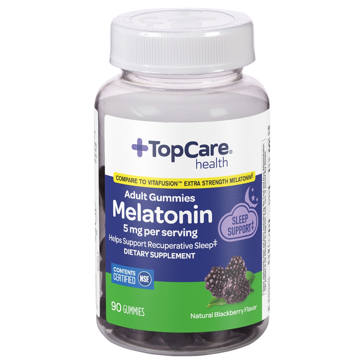 slide 1 of 9, TopCare Health 5 mg Blackberry Flavor Melatonin 90 Adult Gummies, 90 ct