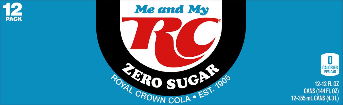 slide 10 of 10, RC Cola Cola Zero Sugar Soda, 12 fl oz cans, 12 pack, 12 ct; 12 oz