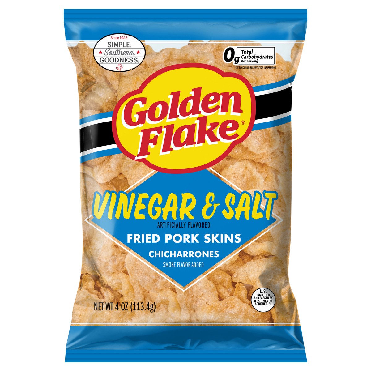 slide 2 of 12, Golden Flake 4 oz Golden Flake Vinegar & Salt Pork Rind, 4 oz