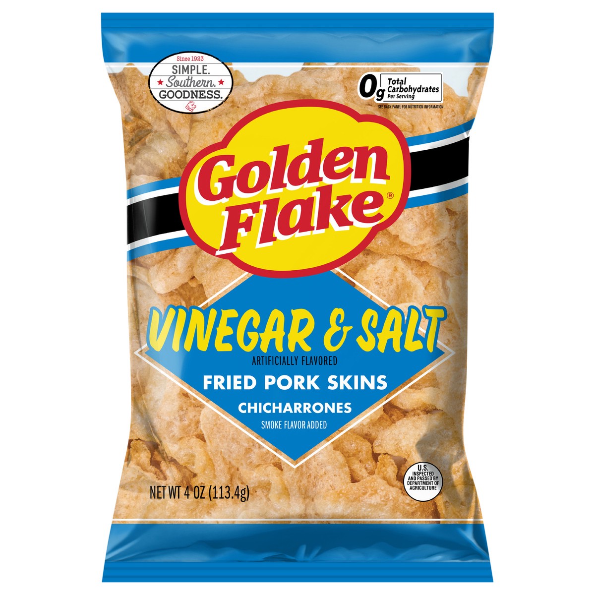 slide 1 of 12, Golden Flake 4 oz Golden Flake Vinegar & Salt Pork Rind, 4 oz
