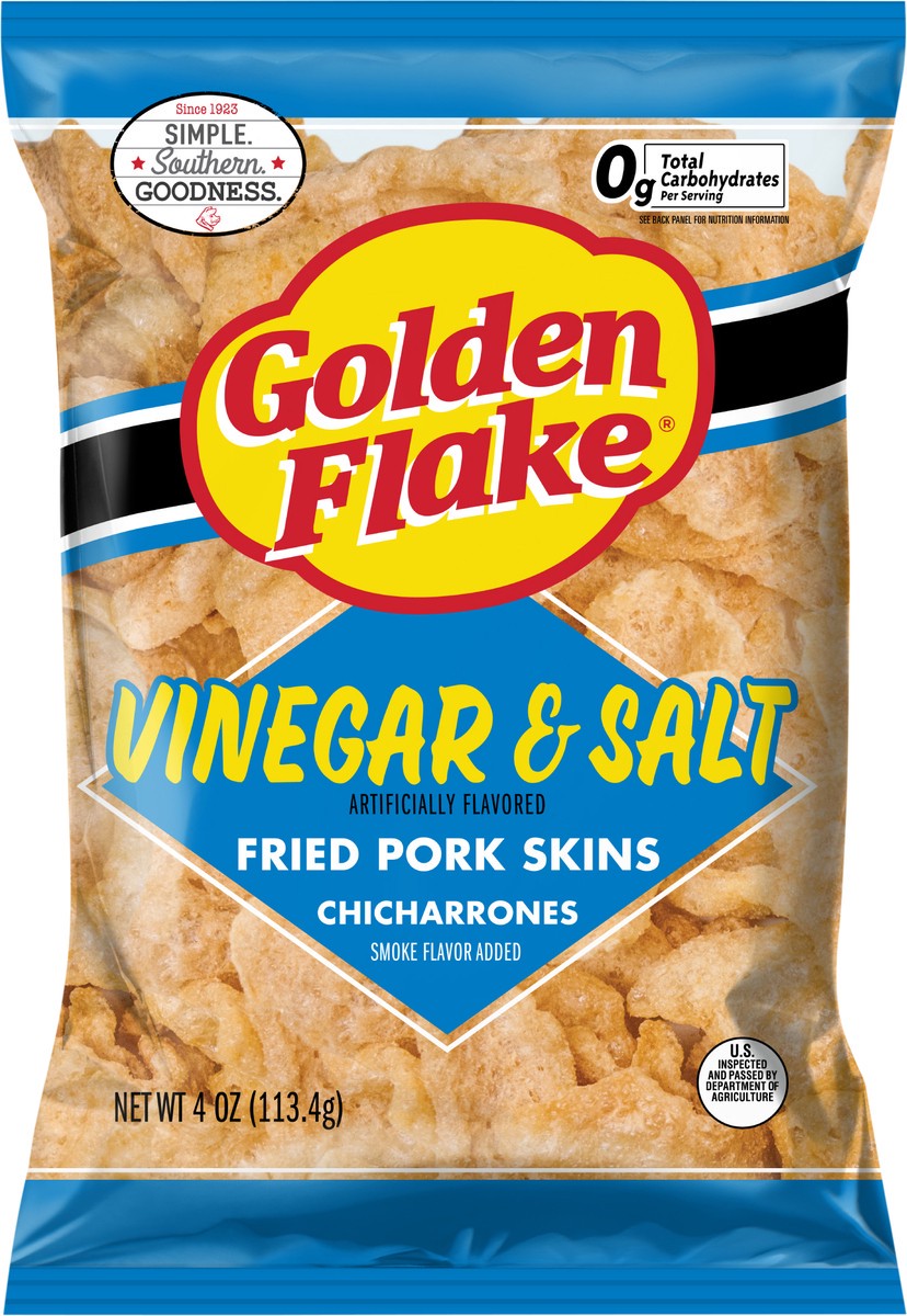 slide 4 of 12, Golden Flake 4 oz Golden Flake Vinegar & Salt Pork Rind, 4 oz