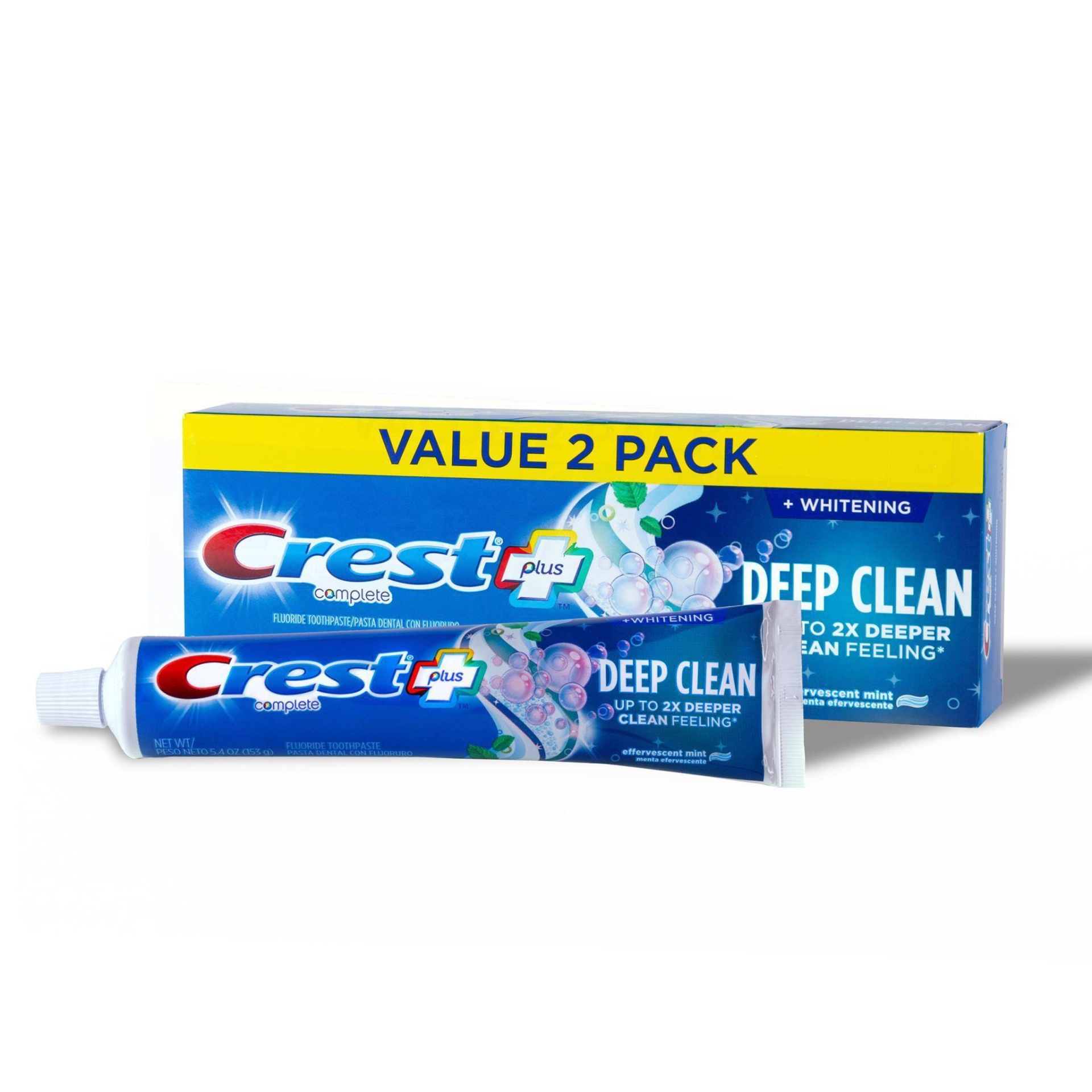 slide 1 of 1, Crest Complete Plus Whitening Deep Clean Effervescent Mint Toothpaste Value Pack, 2 ct; 5.4 oz