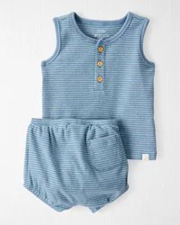 Littleplanet Baby 2-Piece Organic Cotton Striped Set Teal 6M