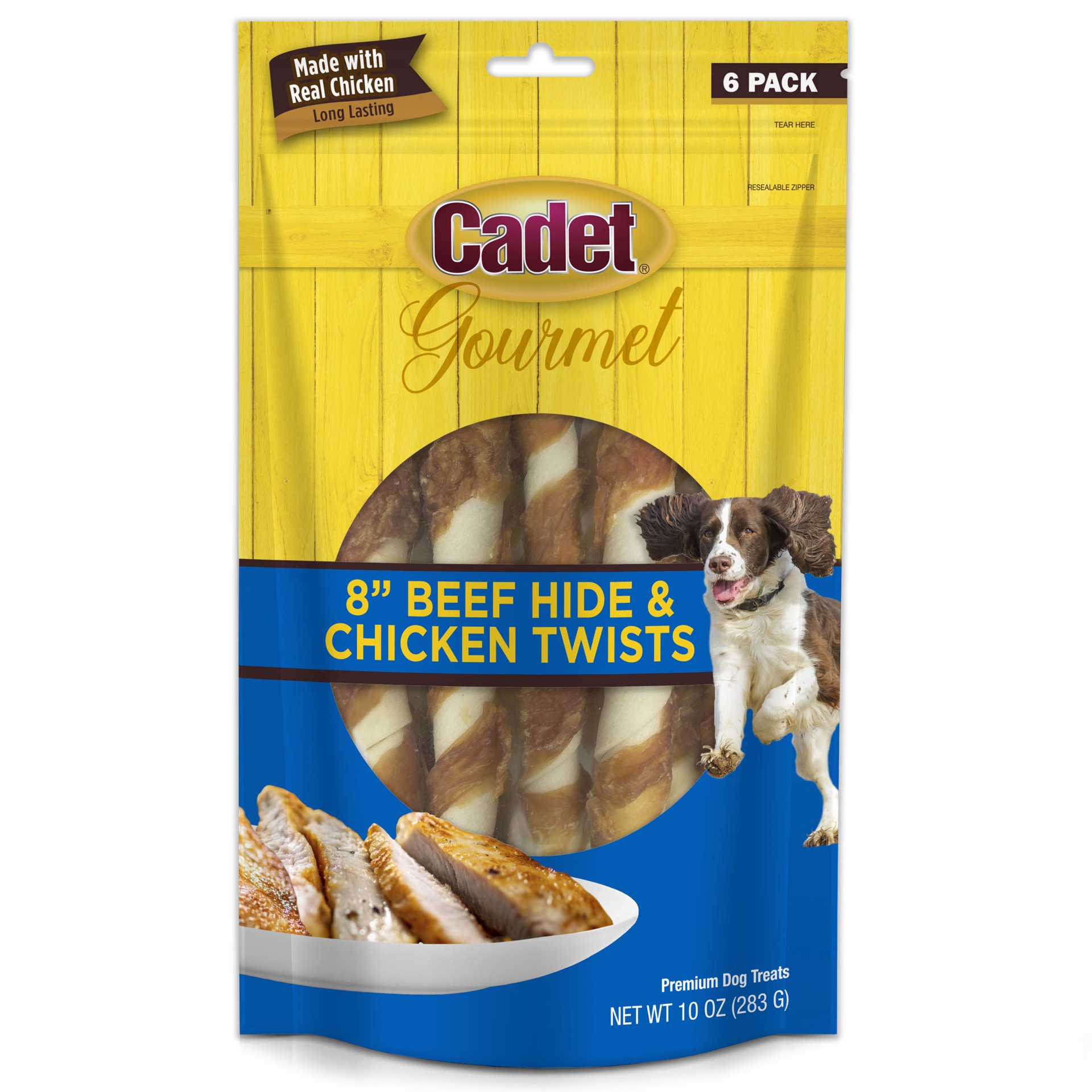 slide 1 of 9, Cadet Gourmet Beef Hide & Chicken Twists Sticks 8 Inch (6 Count), 6 ct; 10 oz