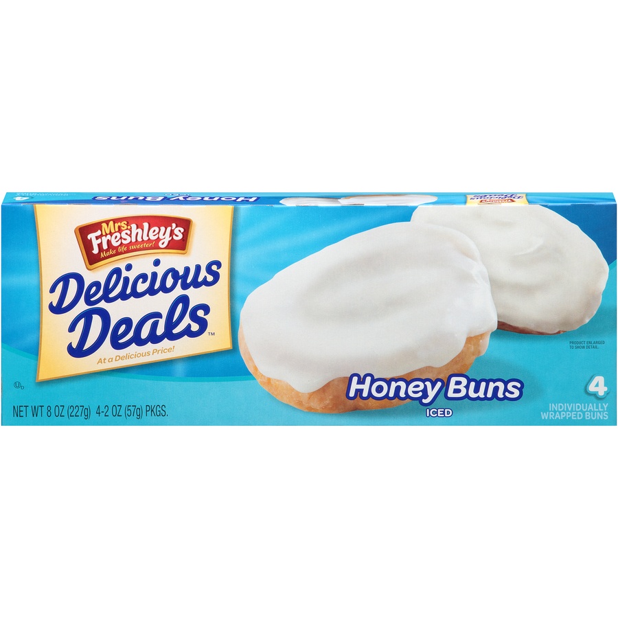 slide 1 of 8, Mrs. Freshley's Delicious Deals Iced Honey Buns, 4 ct; 2 oz