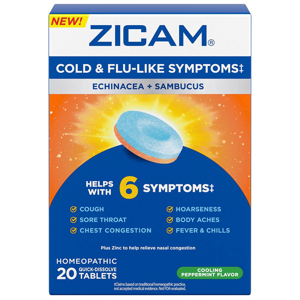 slide 1 of 1, Zicam Echinacea + Sambucus Cold & Flu 20 Quick-Dissolve Tablets, 20 ct