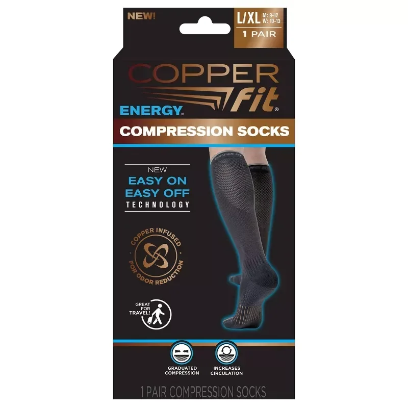 slide 1 of 4, Copper Fit 2.0 Energy Compression Socks, Black, L/Xl, 1 ct