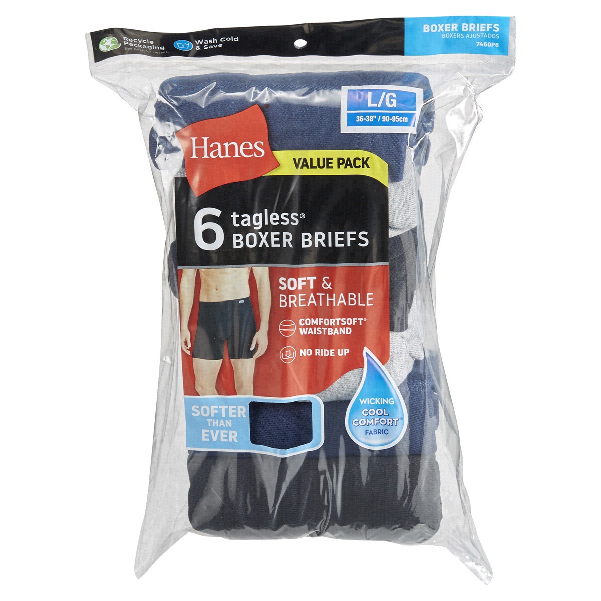 slide 1 of 29, Hanes Men's Tagless ComfortSoft Waistband Boxer Briefs, Assorted, Large, 6 ct