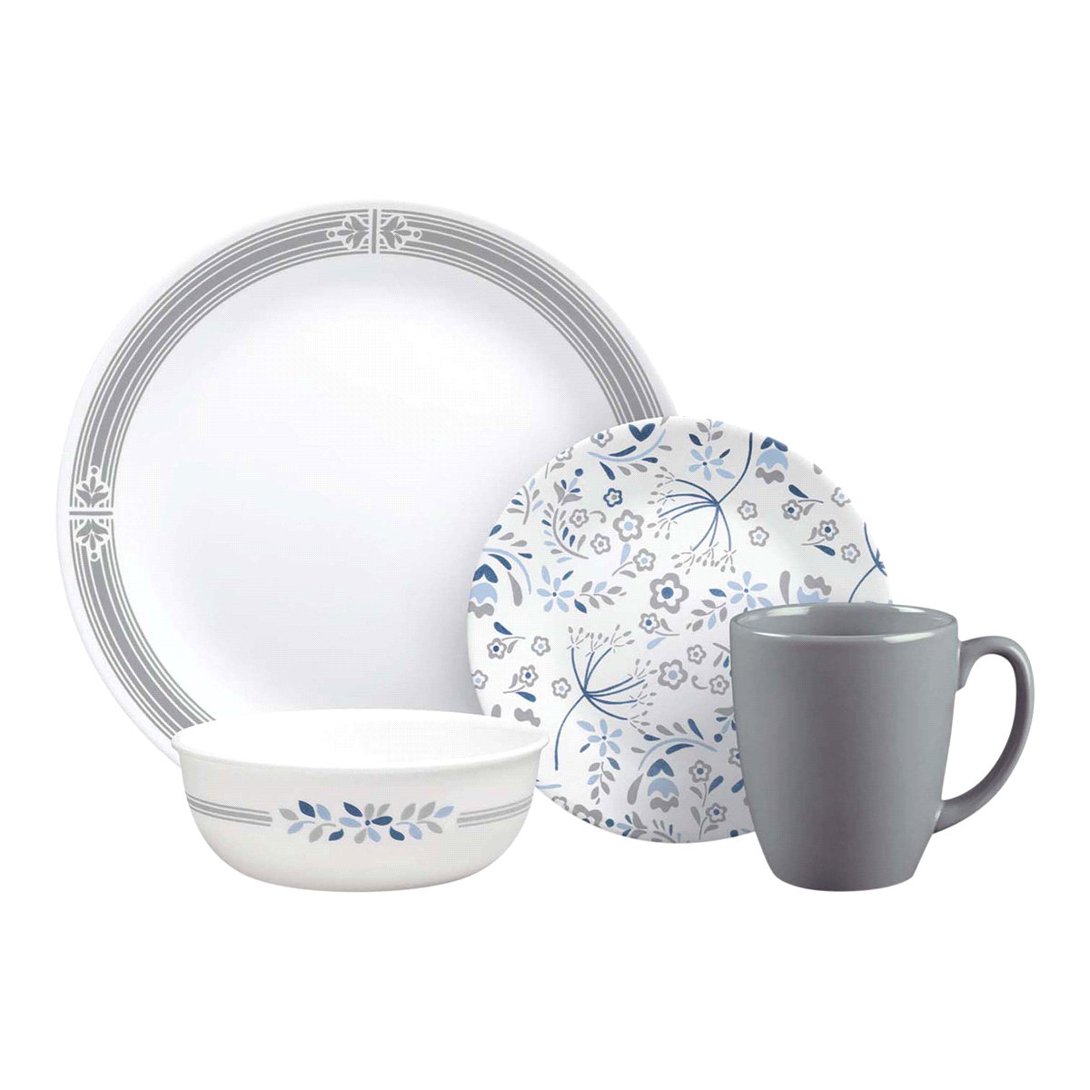 slide 1 of 1, Corelle Signature Prairie Garden Gray Dinnerware Set - White/Gray/Blue, 16 ct