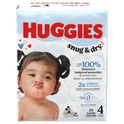 Huggies Snug & Dry Baby Diapers, Size 4 (22-37 lbs), 30 Ct