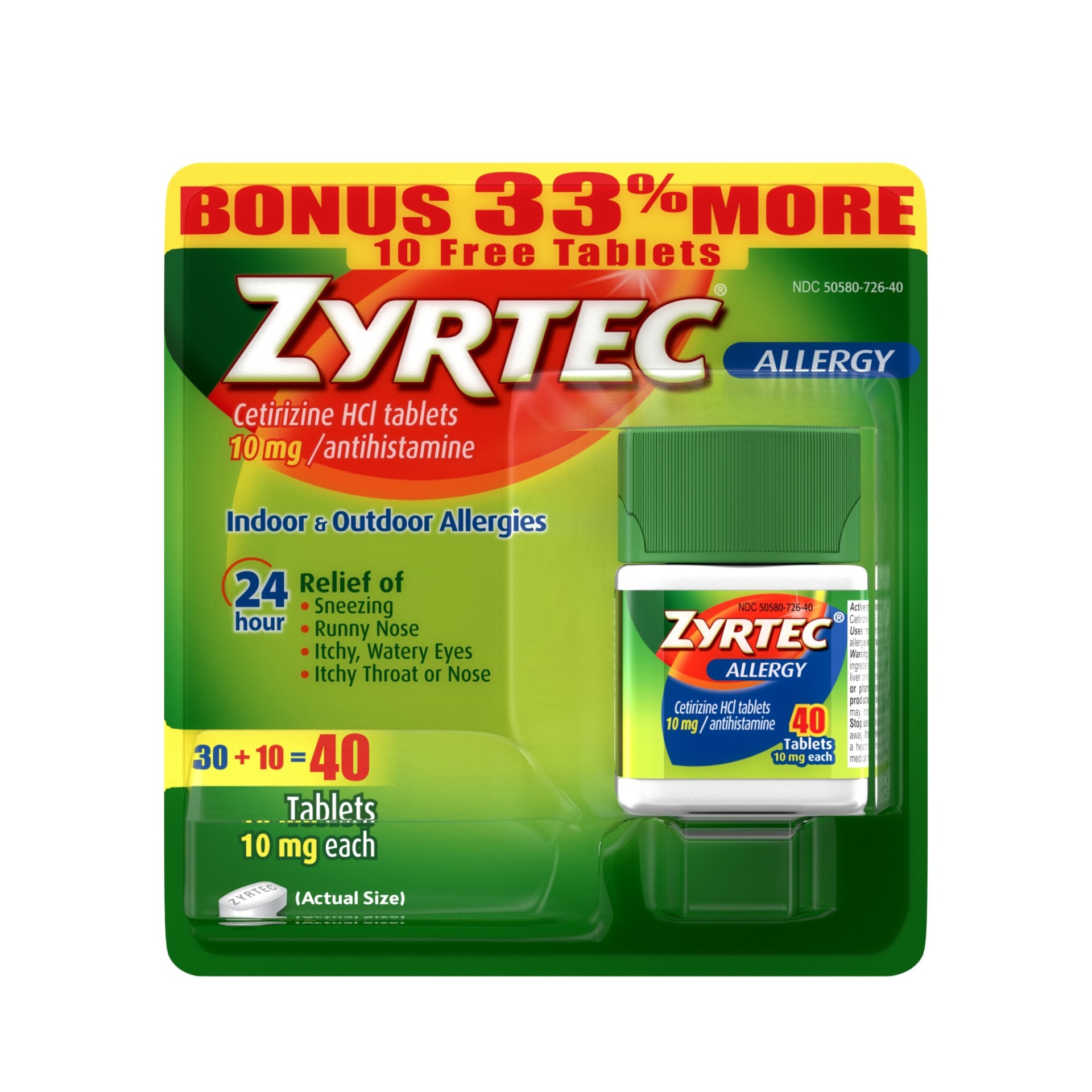 slide 1 of 4, Zyrtec 24 Hour Allergy Relief Tablets, Antihistamine Indoor & Outdoor Allergy Medicine with Cetirizine HCl, Relief from Runny Nose, Sneezing, Itchy Eyes & More, 30 ct