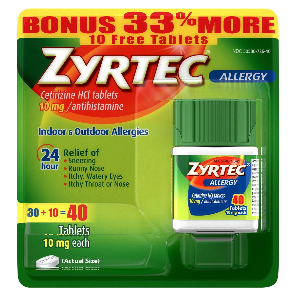 Zyrtec 24 Hour Allergy Relief Tablets, Antihistamine Indoor & Outdoor ...