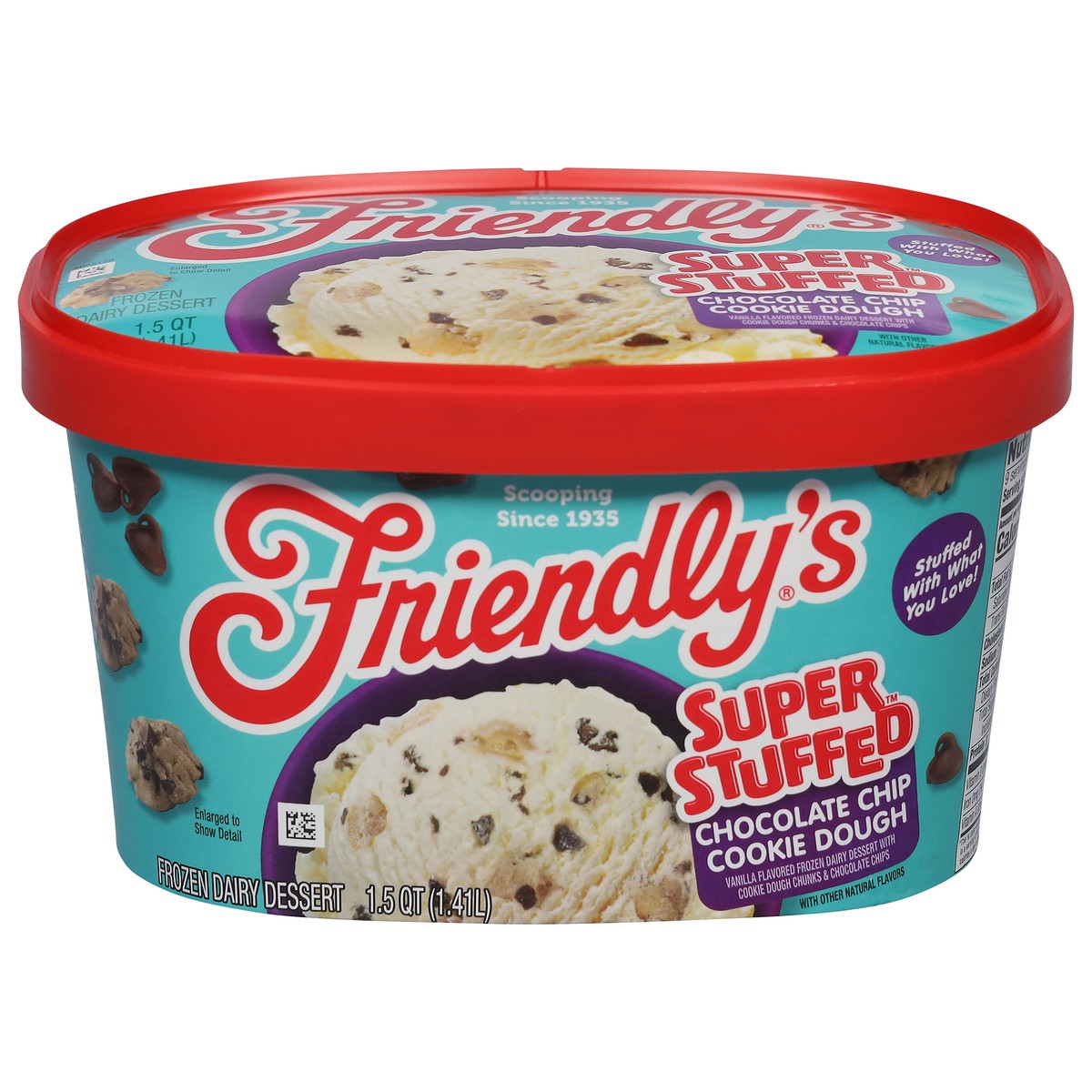 slide 1 of 9, Friendly's Super Stuffed Chocolate Chip Cookie Dough Frozen Dairy Dessert 1.5 qt, 1.5 qt