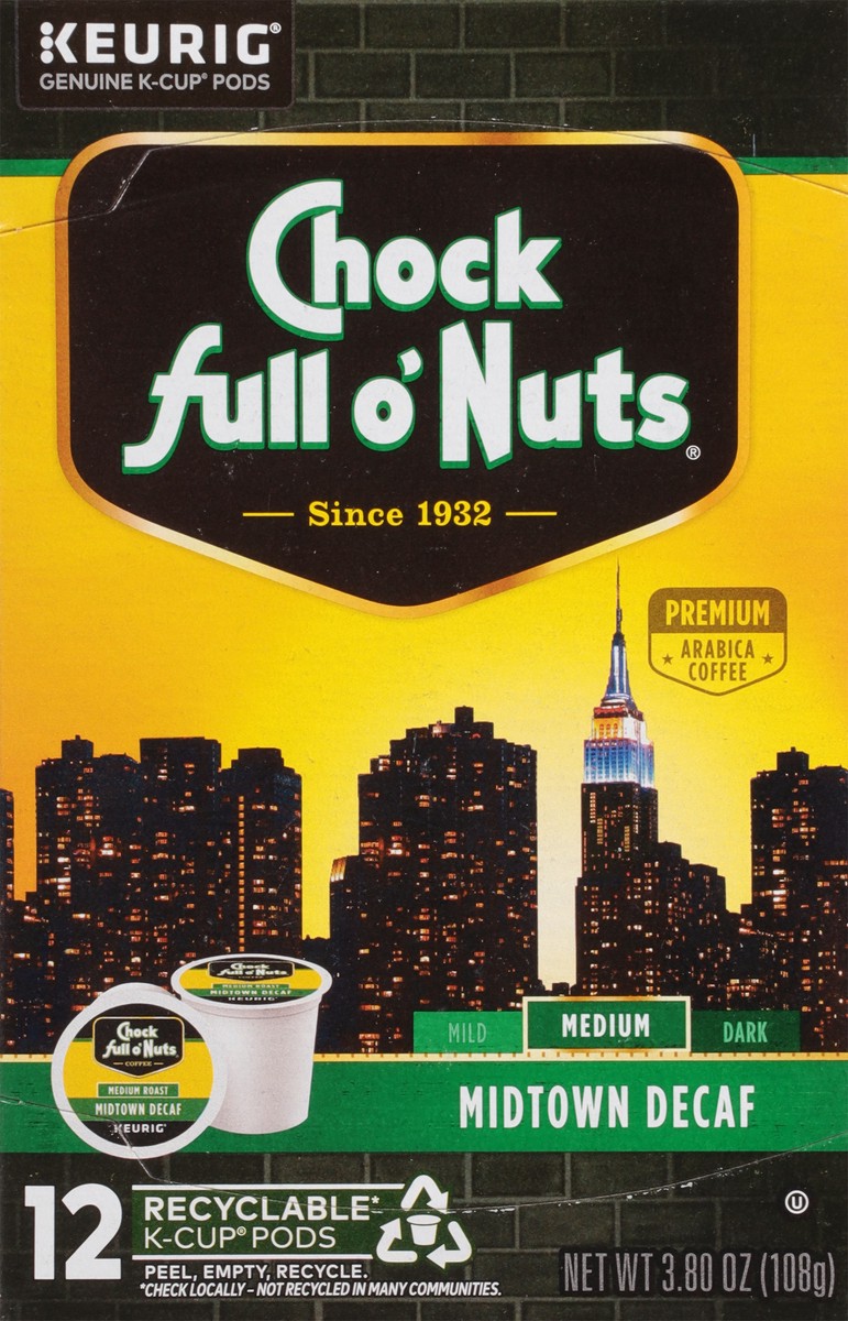 slide 6 of 16, Chock Full O'Nuts Midtown Decaf Single Serve 12 Count, 12 ct