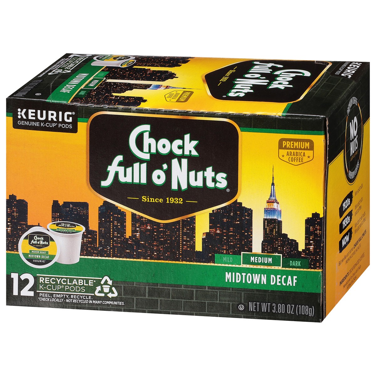slide 16 of 16, Chock Full O'Nuts Midtown Decaf Single Serve 12 Count, 12 ct