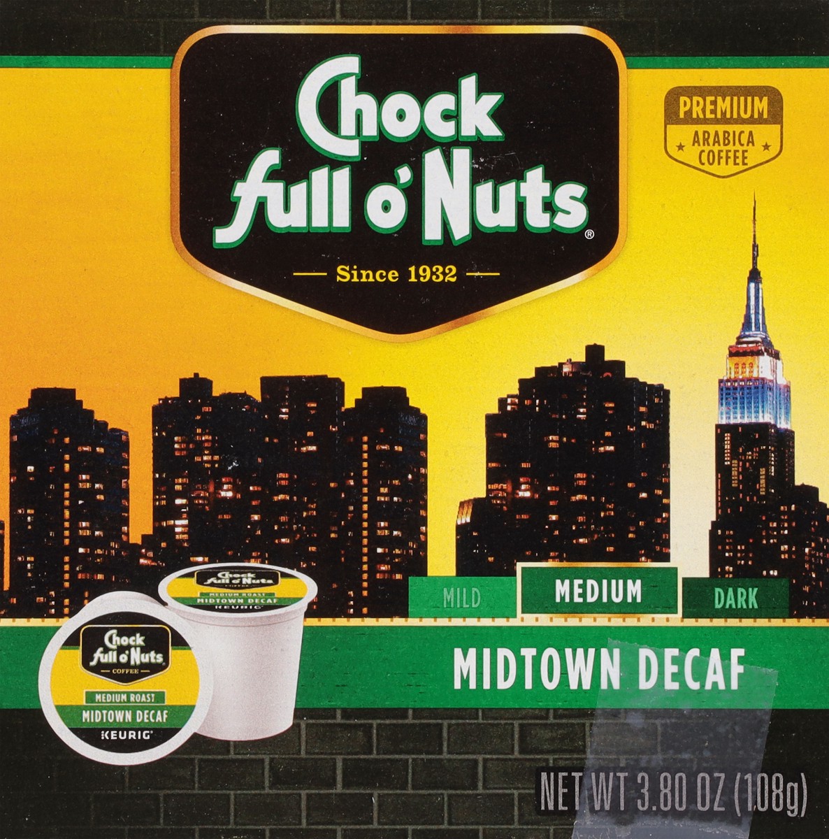 slide 14 of 16, Chock Full O'Nuts Midtown Decaf Single Serve 12 Count, 12 ct
