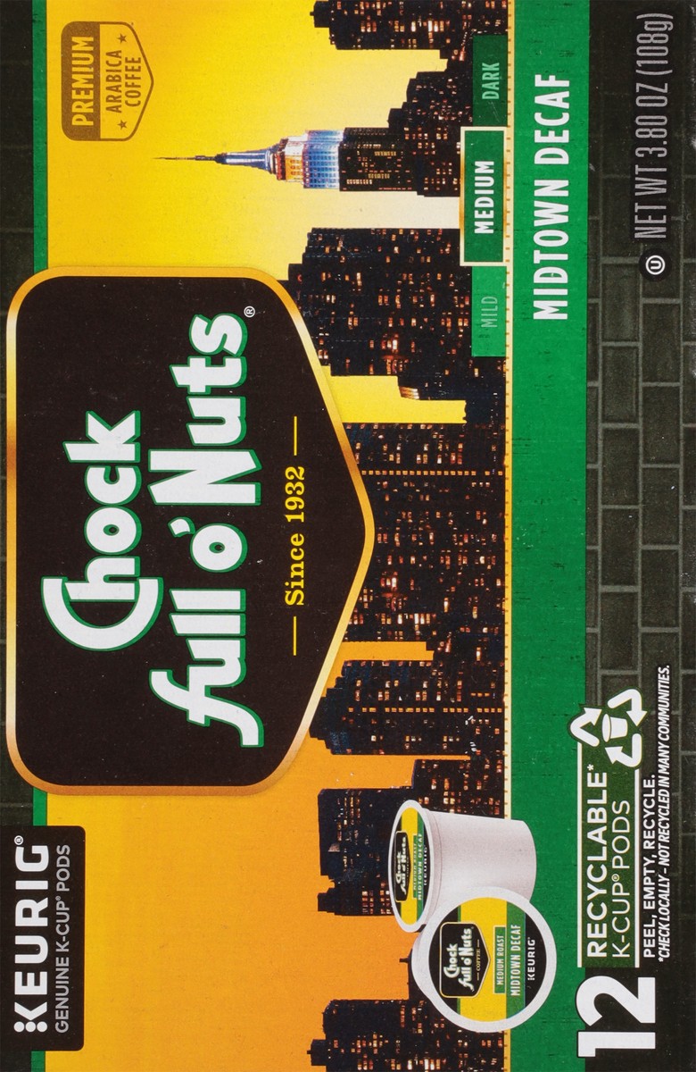 slide 10 of 16, Chock Full O'Nuts Midtown Decaf Single Serve 12 Count, 12 ct