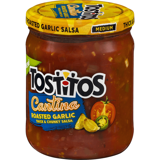 slide 2 of 9, Tostitos Cantina Roasted Garlic Thick & Chunky Salsa, 15.5 oz