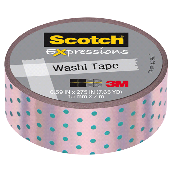 slide 1 of 1, Scotch Expressions Washi Tape, 0.59 in x 275 in, Iridescent Pink and Blue Dots, 1 ct