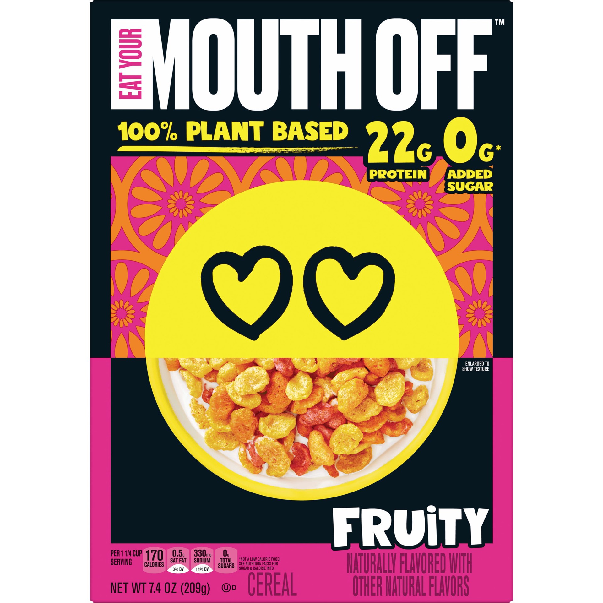 slide 3 of 5, Eat Your Mouth Off Breakfast Cereal, Plant Based Cereal, Protein Snack, Fruity, 7.4oz Box, 1 Box, 7.4 oz