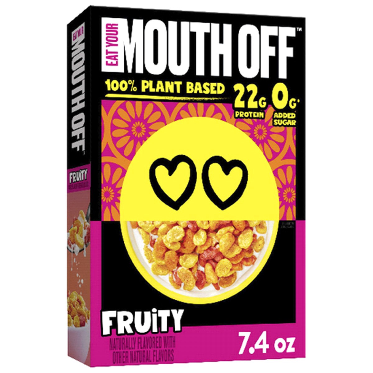 slide 1 of 5, Eat Your Mouth Off Breakfast Cereal, Plant Based Cereal, Protein Snack, Fruity, 7.4oz Box, 1 Box, 7.4 oz
