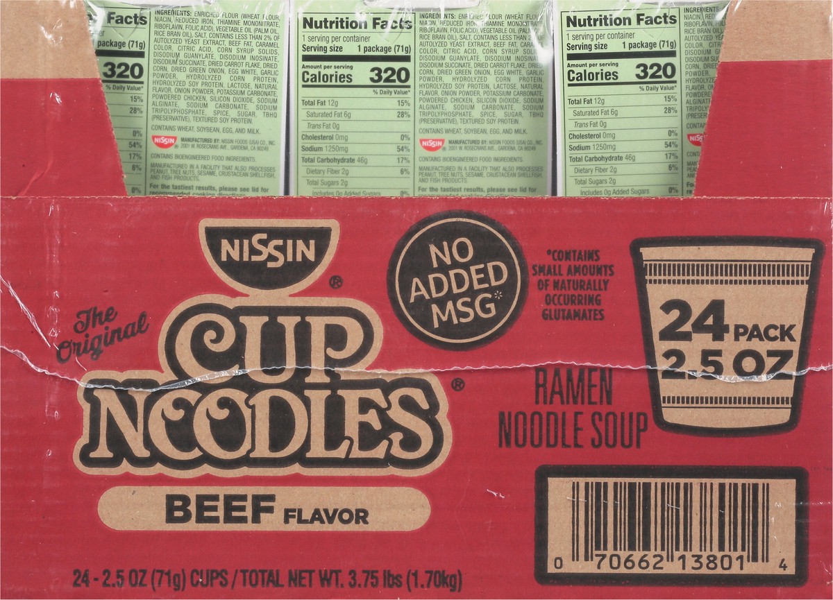 slide 8 of 14, Nissin Cup Noodles Ramen Beef Flavor Noodle Soup 24 - 2.5 oz Cups, 