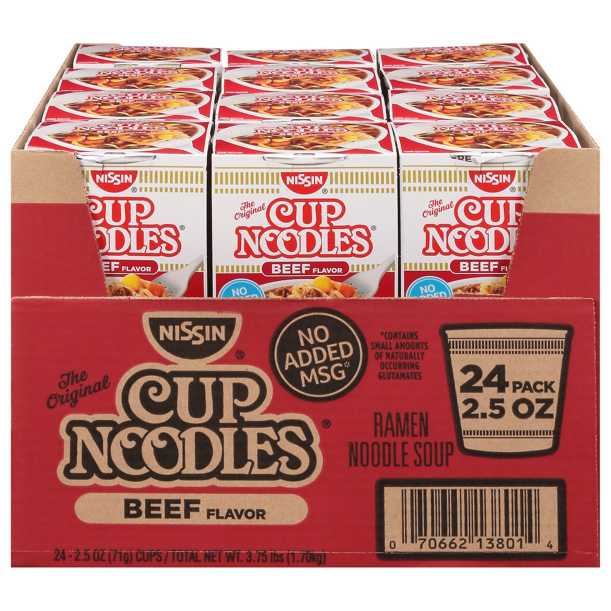 slide 1 of 14, Nissin Cup Noodles Ramen Beef Flavor Noodle Soup 24 - 2.5 oz Cups, 