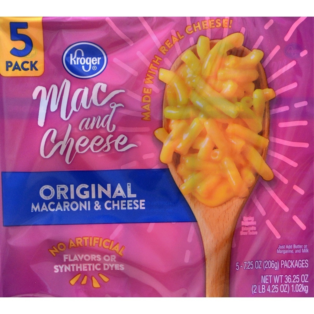 slide 1 of 1, Kroger Original Macaroni & Cheese Dinner, 5 ct; 7.25 oz