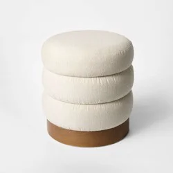 Threshold designed w/Studio McGee Clarkdale Channel Tufted Ottoman with Dark Wood Base Pebbled Velvet Cream