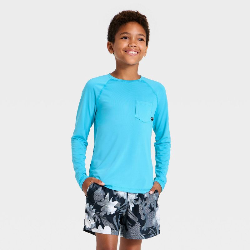 slide 1 of 3, Boys' Long Sleeve Rash Guard Swim Shirt - art class™ Blue S, 1 ct