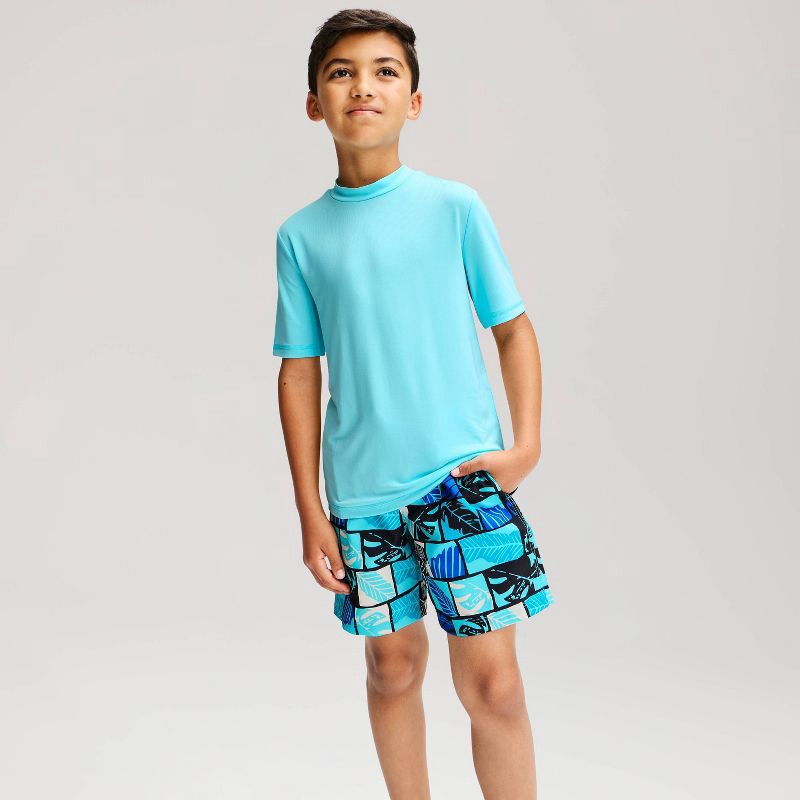 slide 1 of 3, Boys' Short Sleeve Rash Guard Swim Shirt - Cat & Jack™ Aqua Blue S, 1 ct