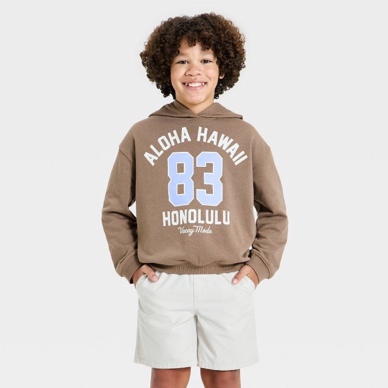 slide 1 of 4, Grayson Threads Kids Boys' Hawaii Graphic Hooded Pullover Sweatshirt - Brown XS, 1 ct