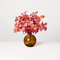 Hearth & Hand with Magnolia 16.5" Red Pacific Dogwood in Amber Glass Arrangement - Hearth & Hand™ with Magnolia