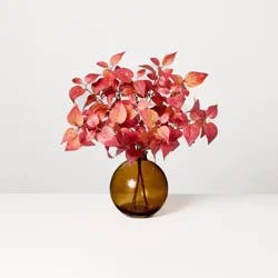 Hearth & Hand with Magnolia 16.5" Red Pacific Dogwood in Amber Glass Arrangement - Hearth & Hand™ with Magnolia
