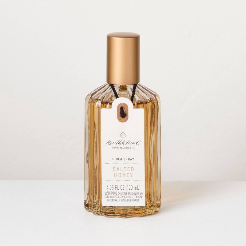 slide 1 of 4, Hearth & Hand with Magnolia Ribbed Colored Glass Salted Honey Room Spray 4.05 fl oz - Hearth & Hand™ with Magnolia, 4.05 fl oz