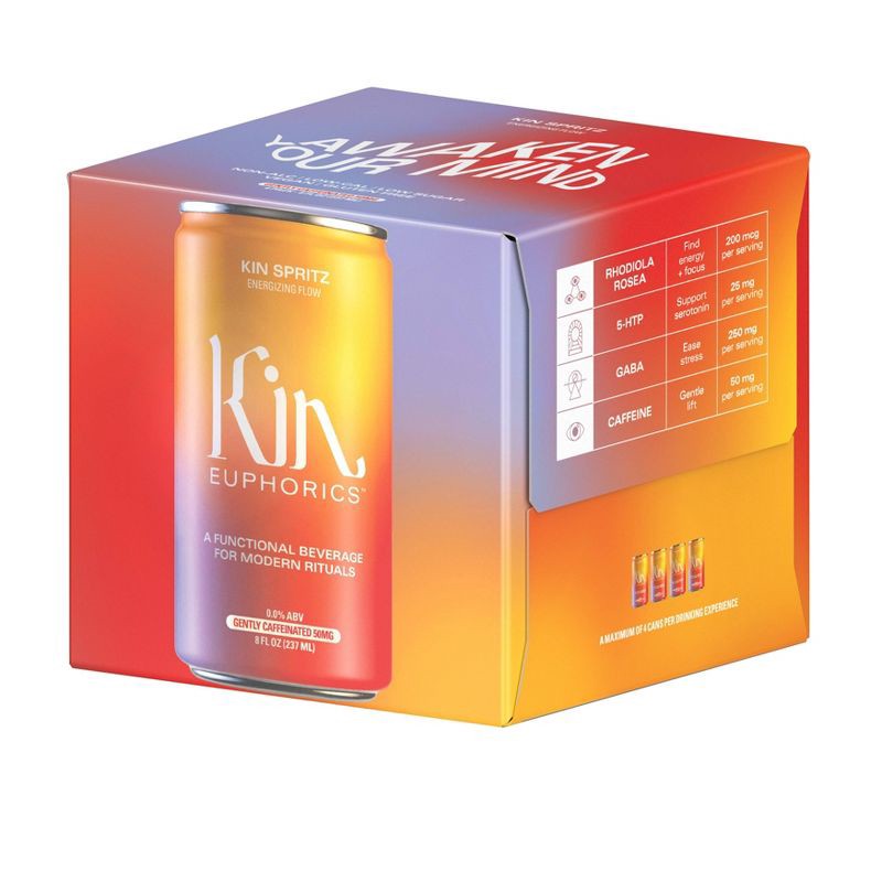 slide 1 of 5, Kin Euphorics Kin Spritz Non-Alcoholic Beverages - 4pk/8 fl oz Cans, 4 ct, 8 fl oz