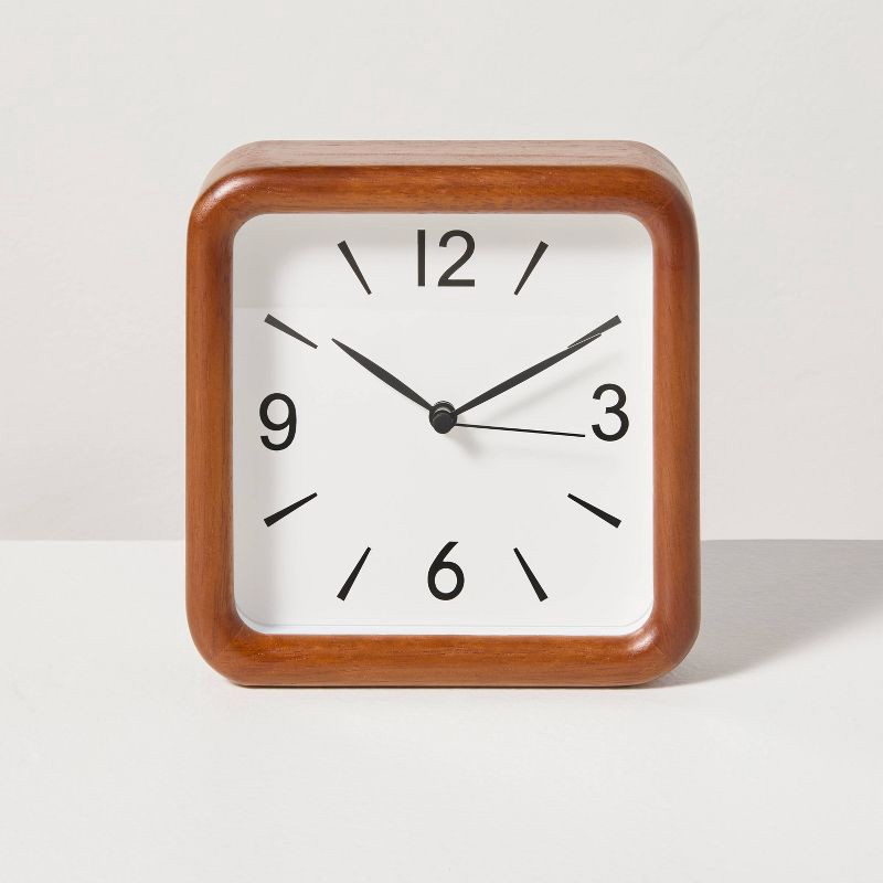slide 1 of 3, Hearth & Hand with Magnolia Rounded Corner Wood Table Clock - Hearth & Hand™ with Magnolia, 1 ct